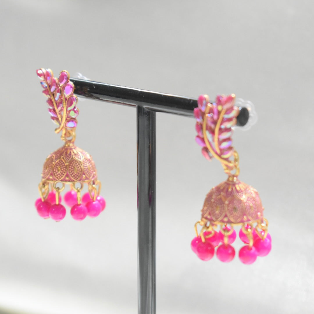 Pink Leaf Jhumka