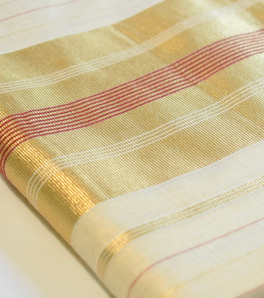 Red and Gold Stripe Tissue Set Saree