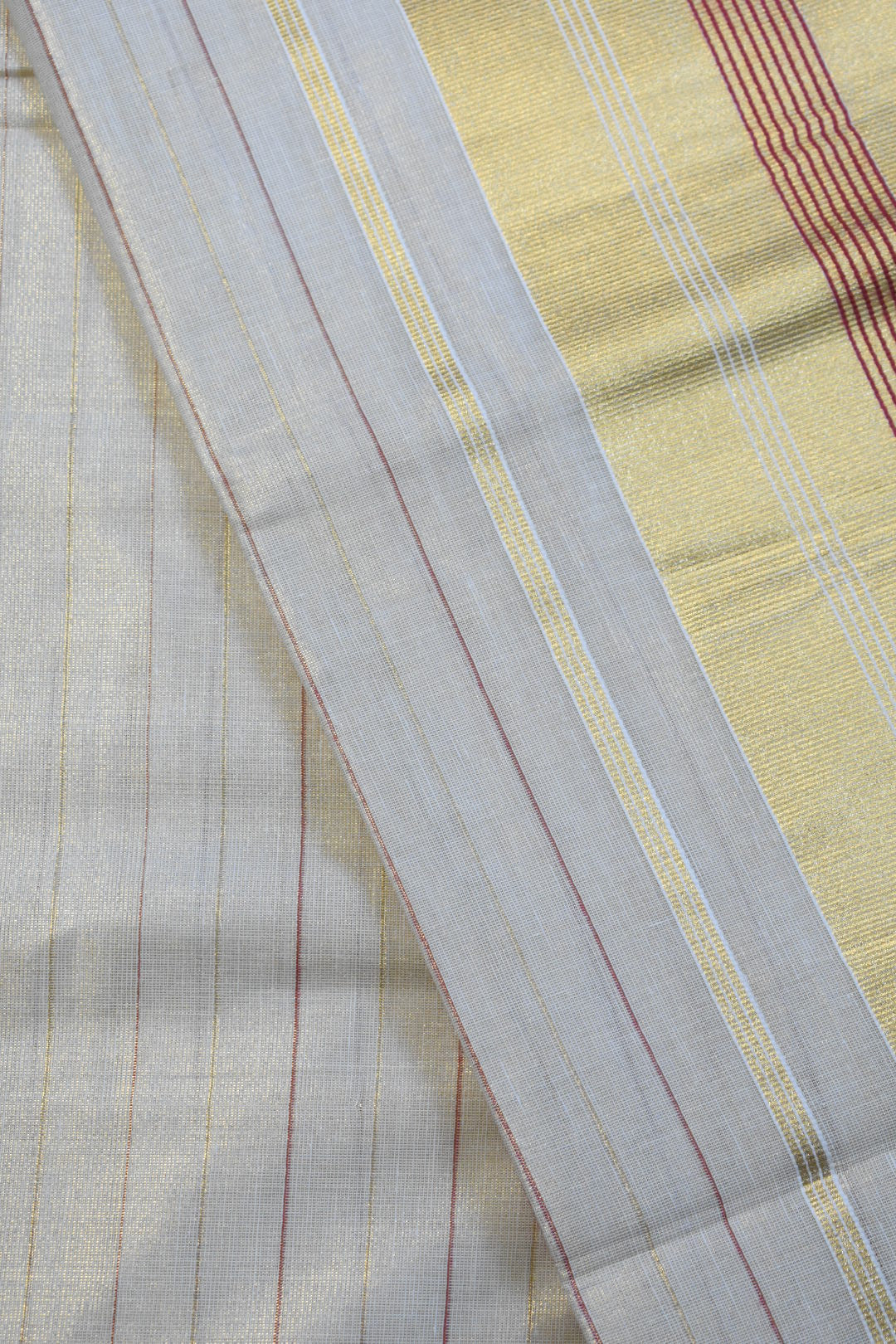 Red and Gold Stripe Tissue Set Saree