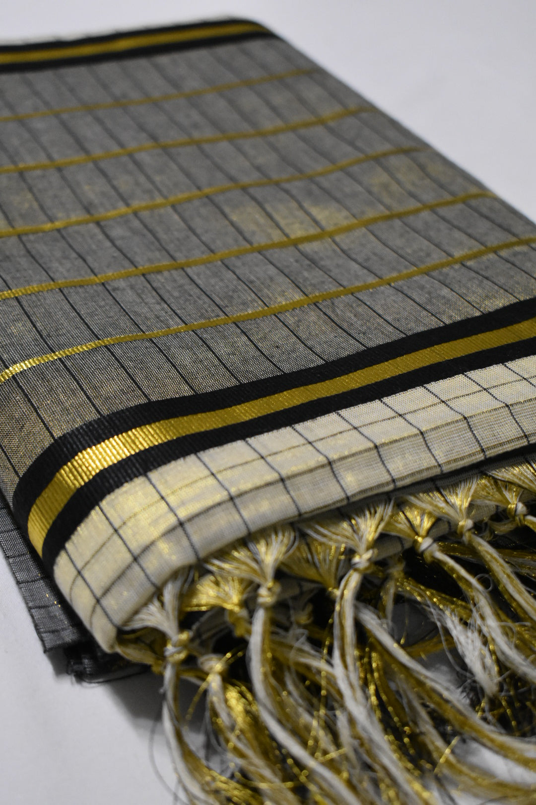 Black & Gold Tissue Set Saree with Checkered Design