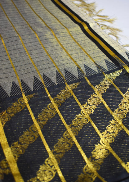 Black & Gold Tissue Set Saree with Checkered Design