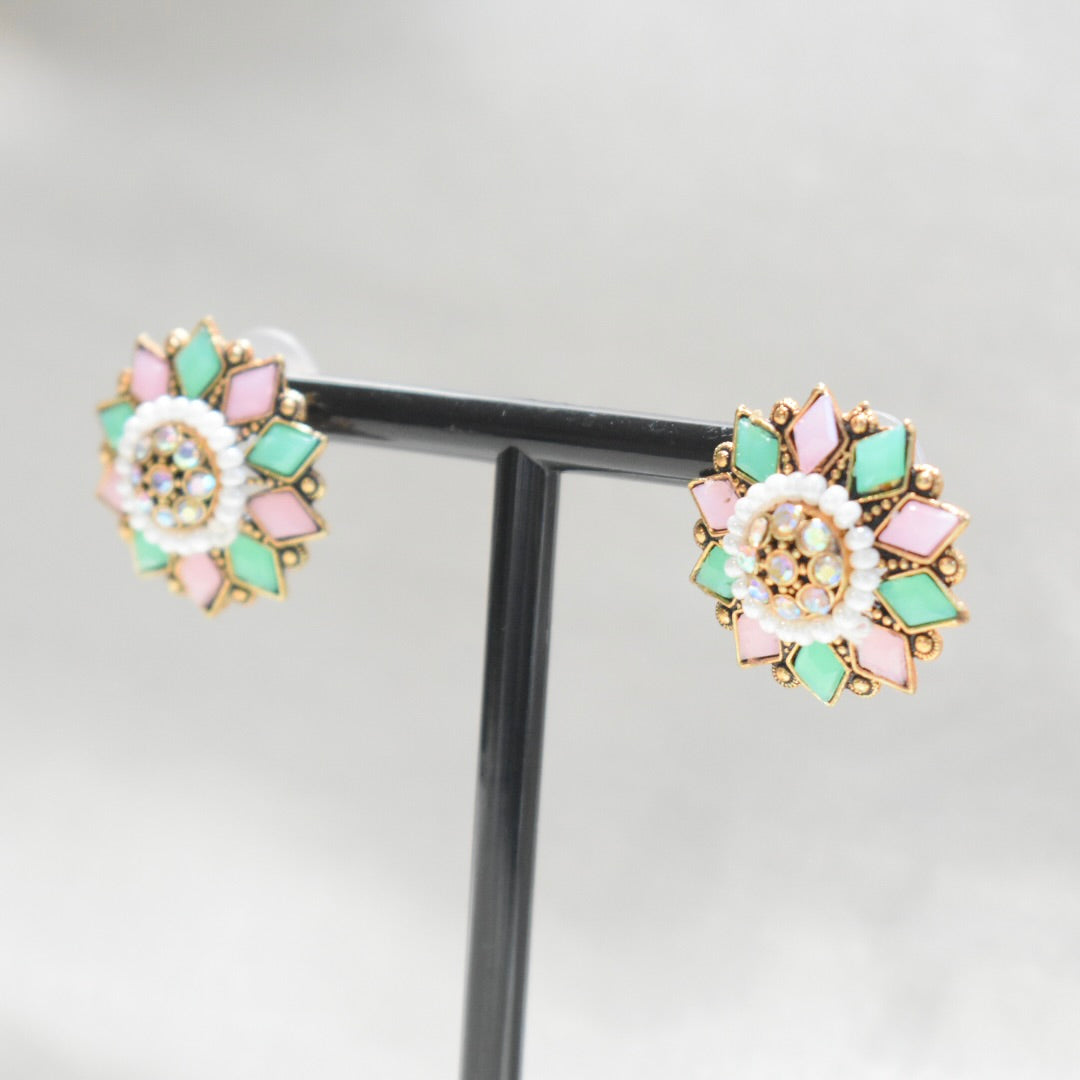 Pink and Mint Round Stud