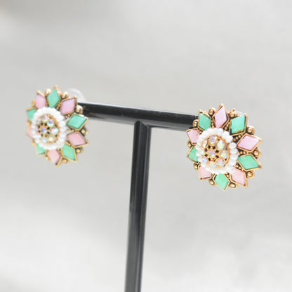 Pink and Mint Round Stud