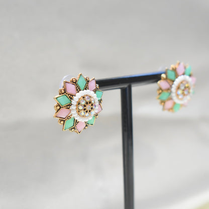 Pink and Mint Round Stud