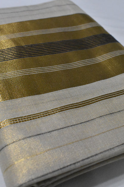 Black with Gold Stripe Onam Tissue Set Saree