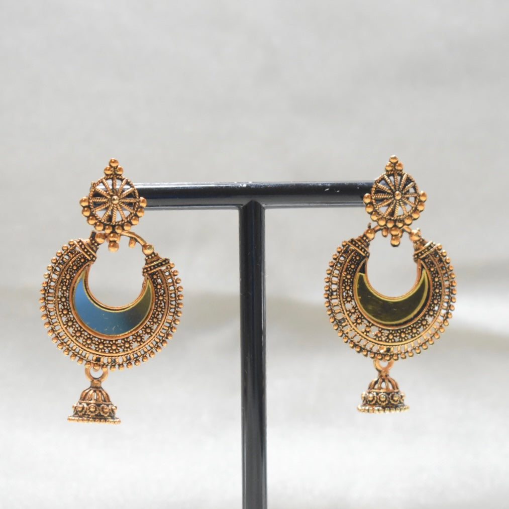 Gold Mirror Work Jhumka