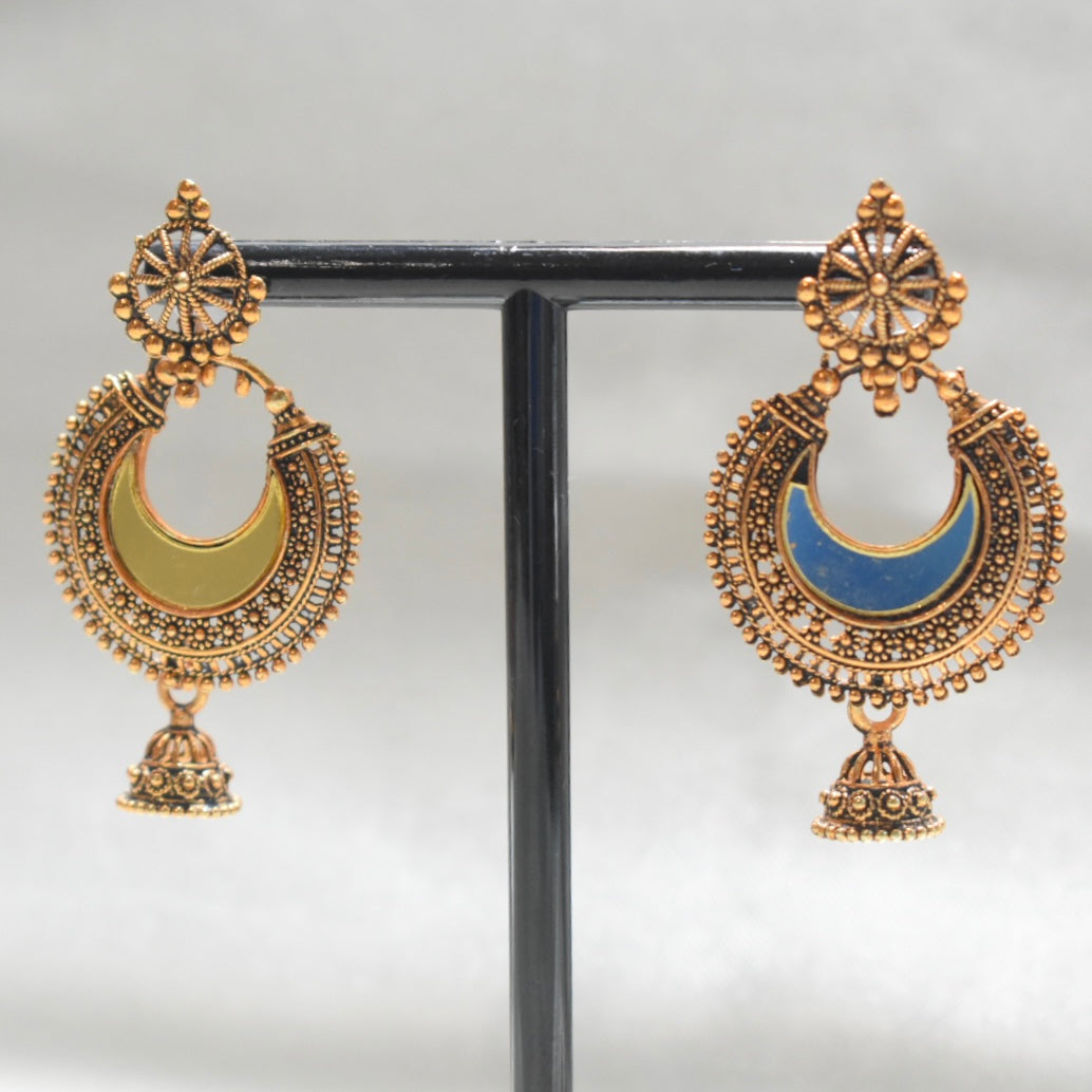 Gold Mirror Work Jhumka
