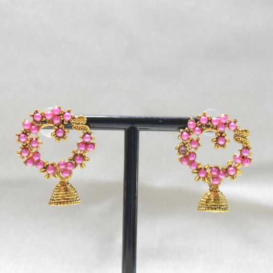 Pink Circle Jhumka with Bell Detail