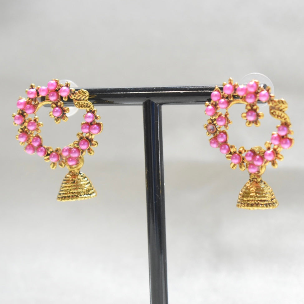 Pink Circle Jhumka with Bell Detail