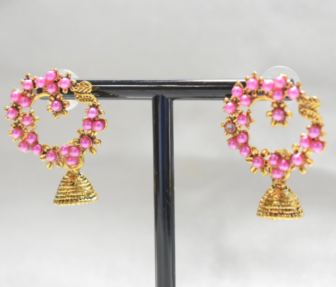 Pink Circle Jhumka with Bell Detail