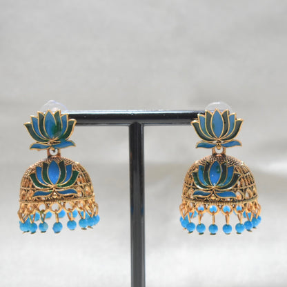 Blue and Green Lotus Jhumka