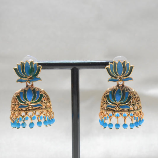 Blue and Green Lotus Jhumka