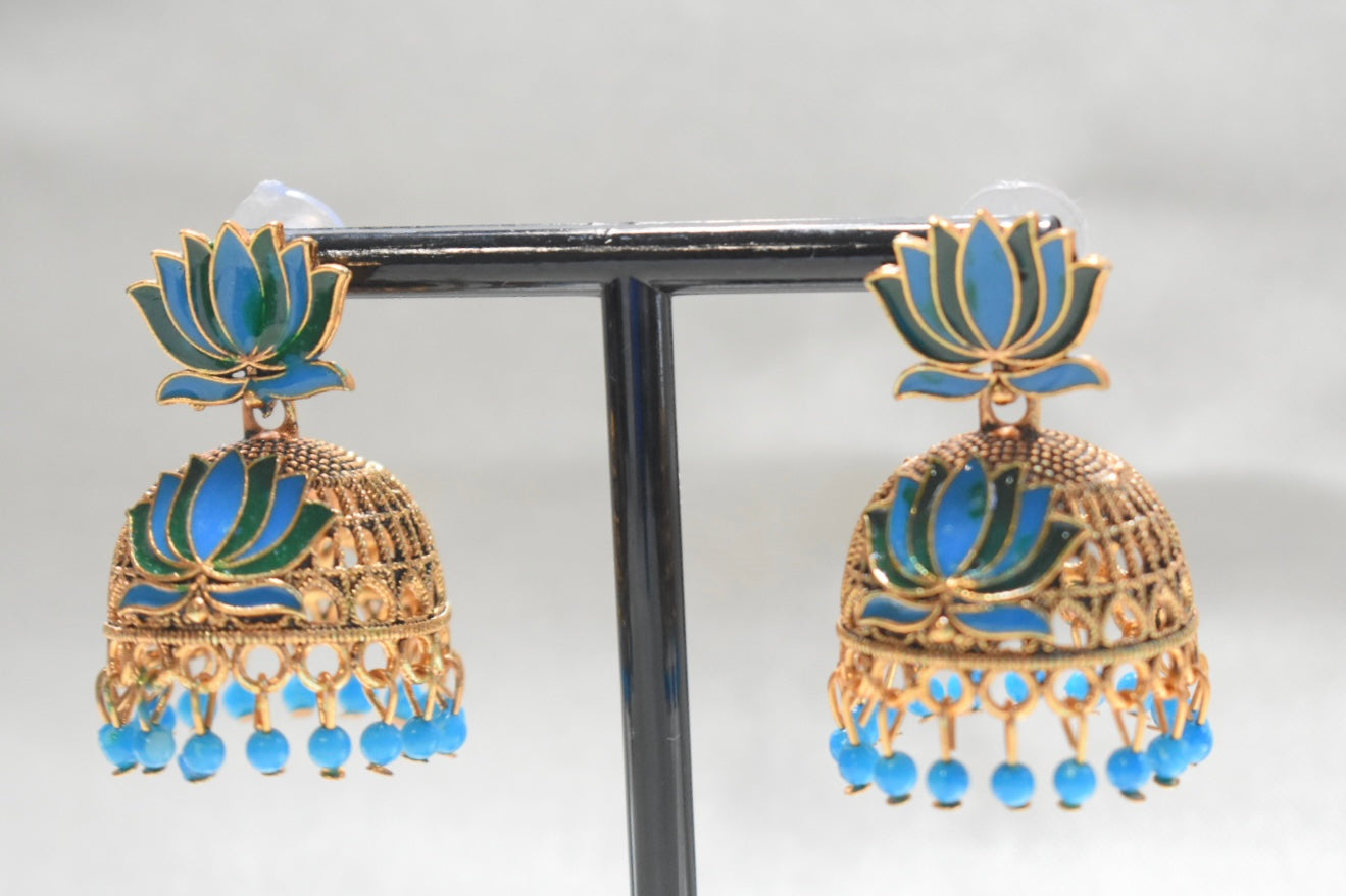 Blue and Green Lotus Jhumka