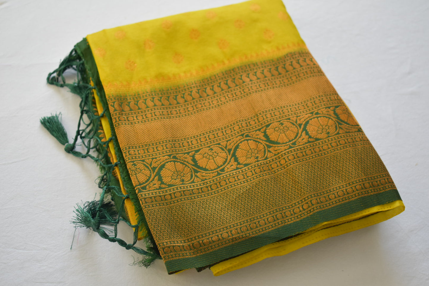 Green & Yellow Saree with Embroidered Readymade Blouse Set