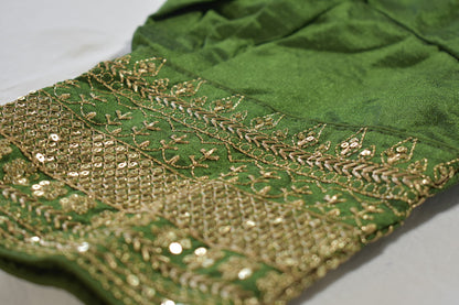 Green & Yellow Saree with Embroidered Readymade Blouse Set