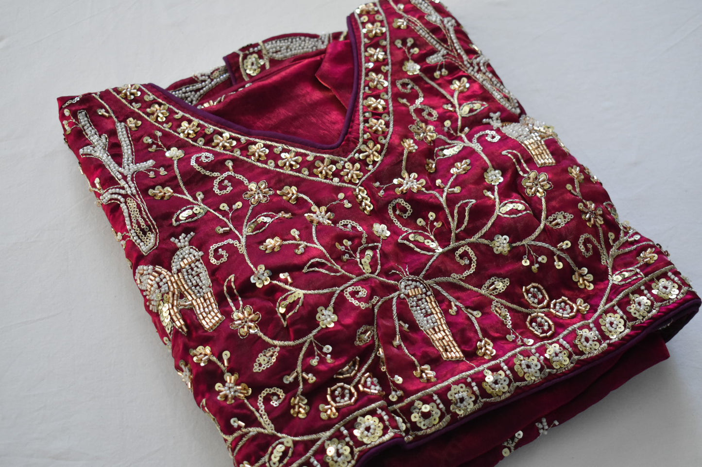 Purple Fendi Satin Silk Saree Set