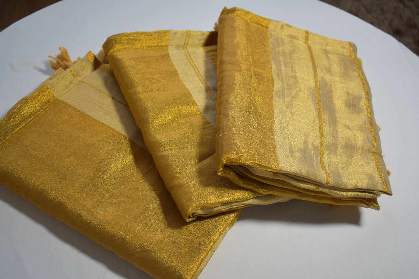 Sarangi Golden Mul Tissue Saree