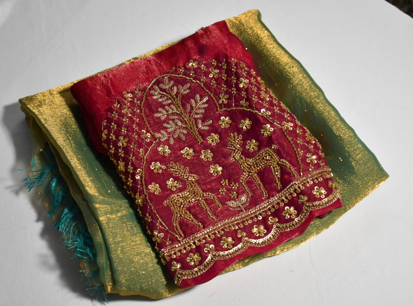 Soft Space Silk Saree with Contrast Red Blouse