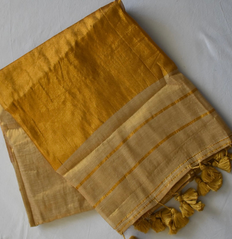 Sarangi Golden Mul Tissue Saree