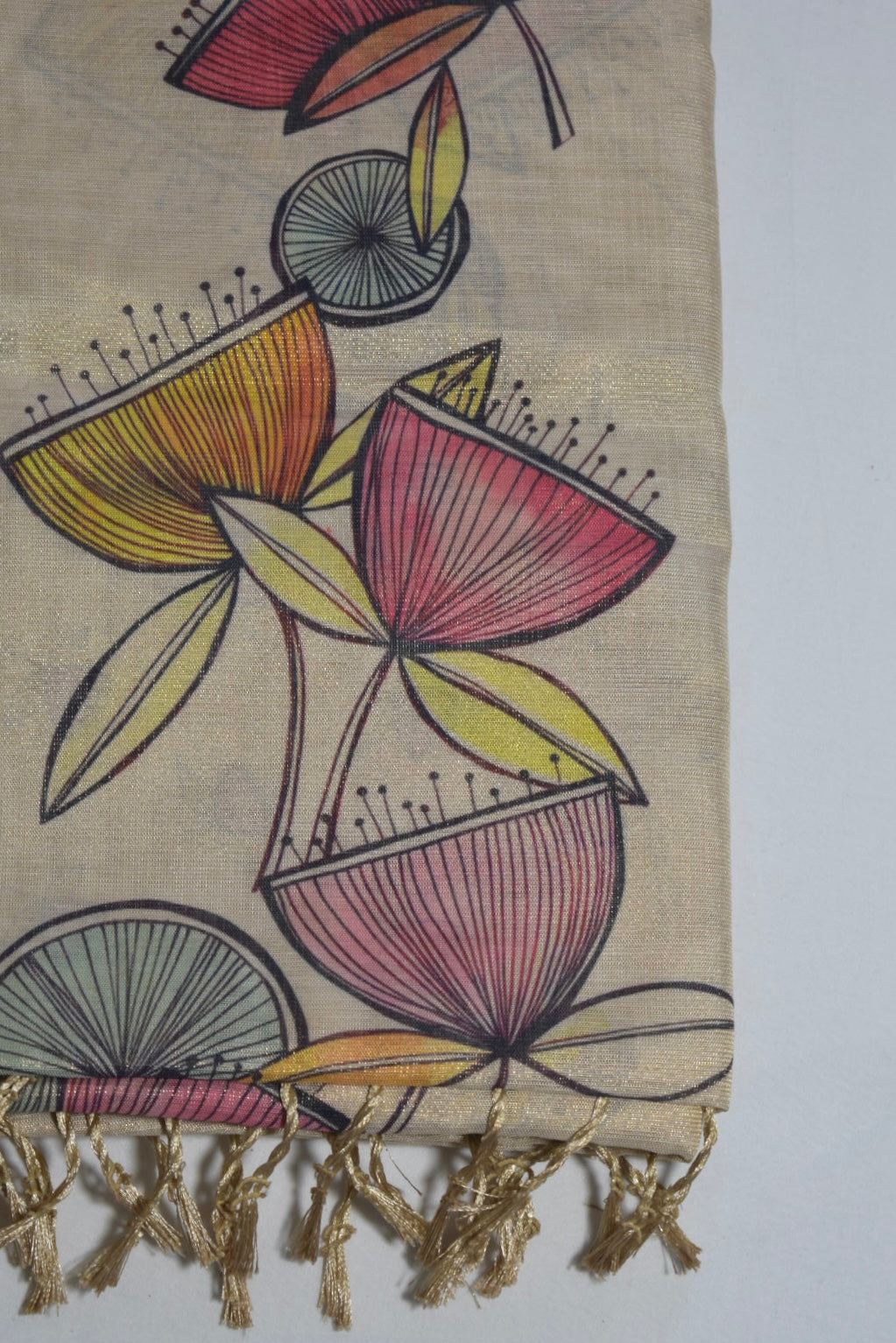 Linen Tissue Saree with Floral Art Print