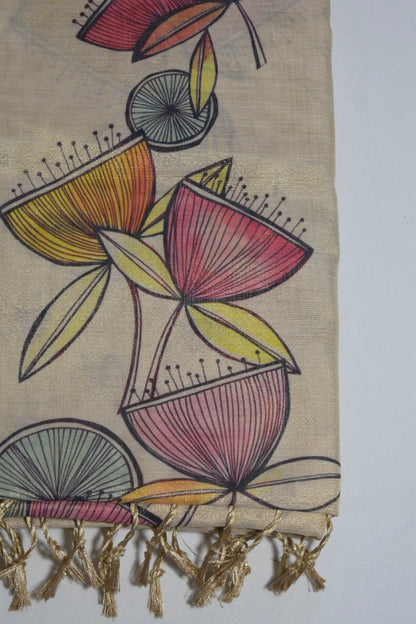 Linen Tissue Saree with Floral Art Print