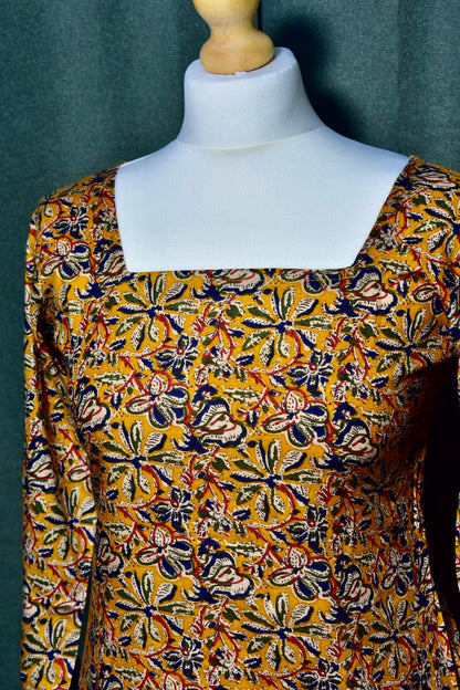 Yellow Long Sleeve Square Neck Corset Top