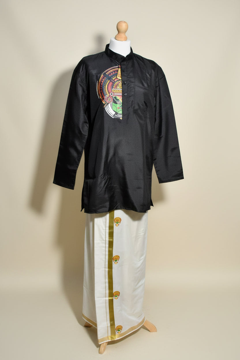 Black Kathakali Print Onam Kurta Set