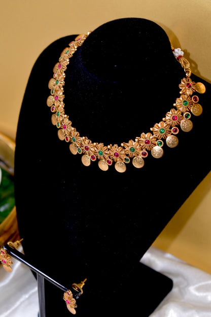 Green & Pink Floral Necklace Set