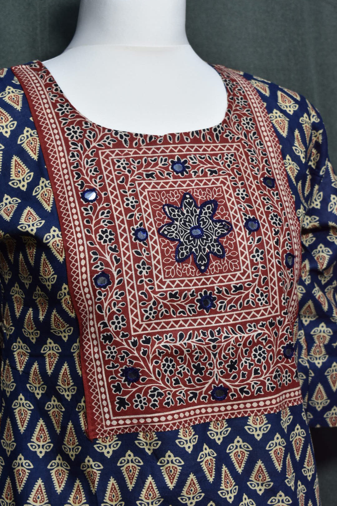 Mirror Work Blue Kurti Top