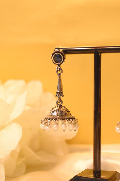 Silver Dangle Jhumka with Blue Stone