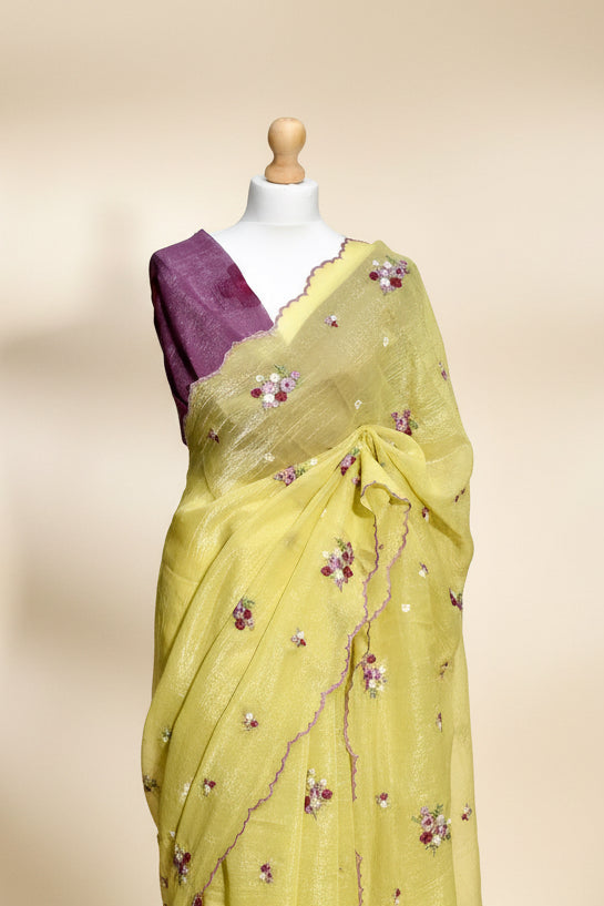 Yellow Partywear Crunchy Fabric Saree