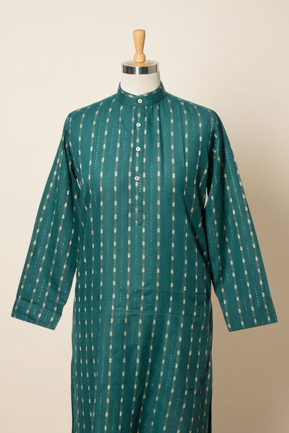 Green Men’s Cotton Jacquard Kurta Set