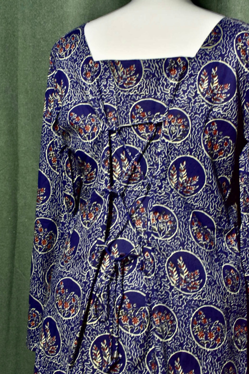 Blue Long Sleeve Square Neck Corset Top
