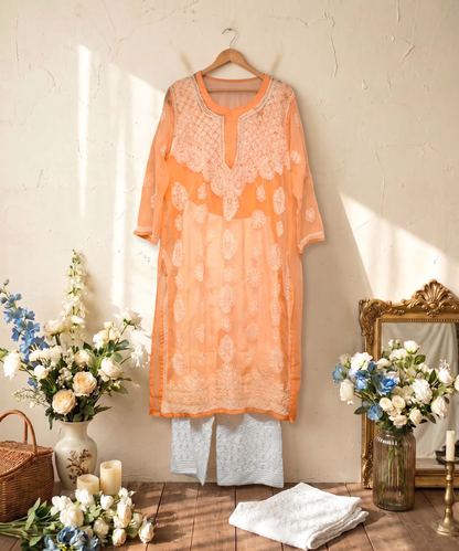 Orange Chickenkari Kurta