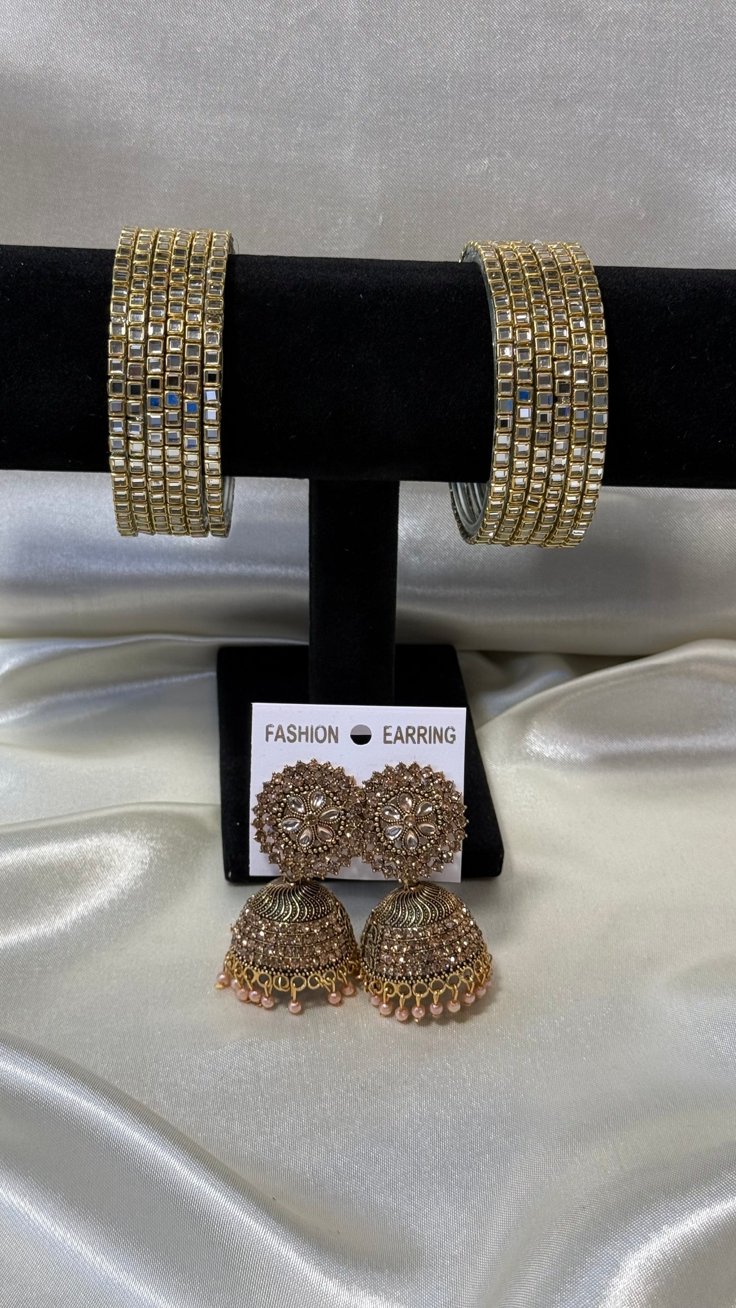 Silver Glass Bangle and Matching Jhumka Set