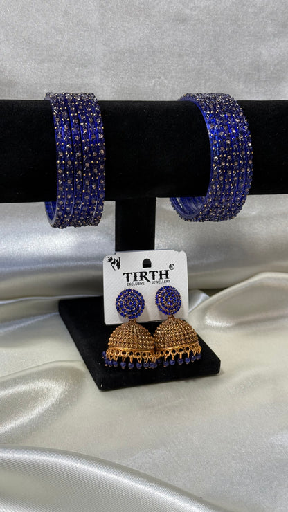 Blue Glass Bangle and Matching Jhumka Set