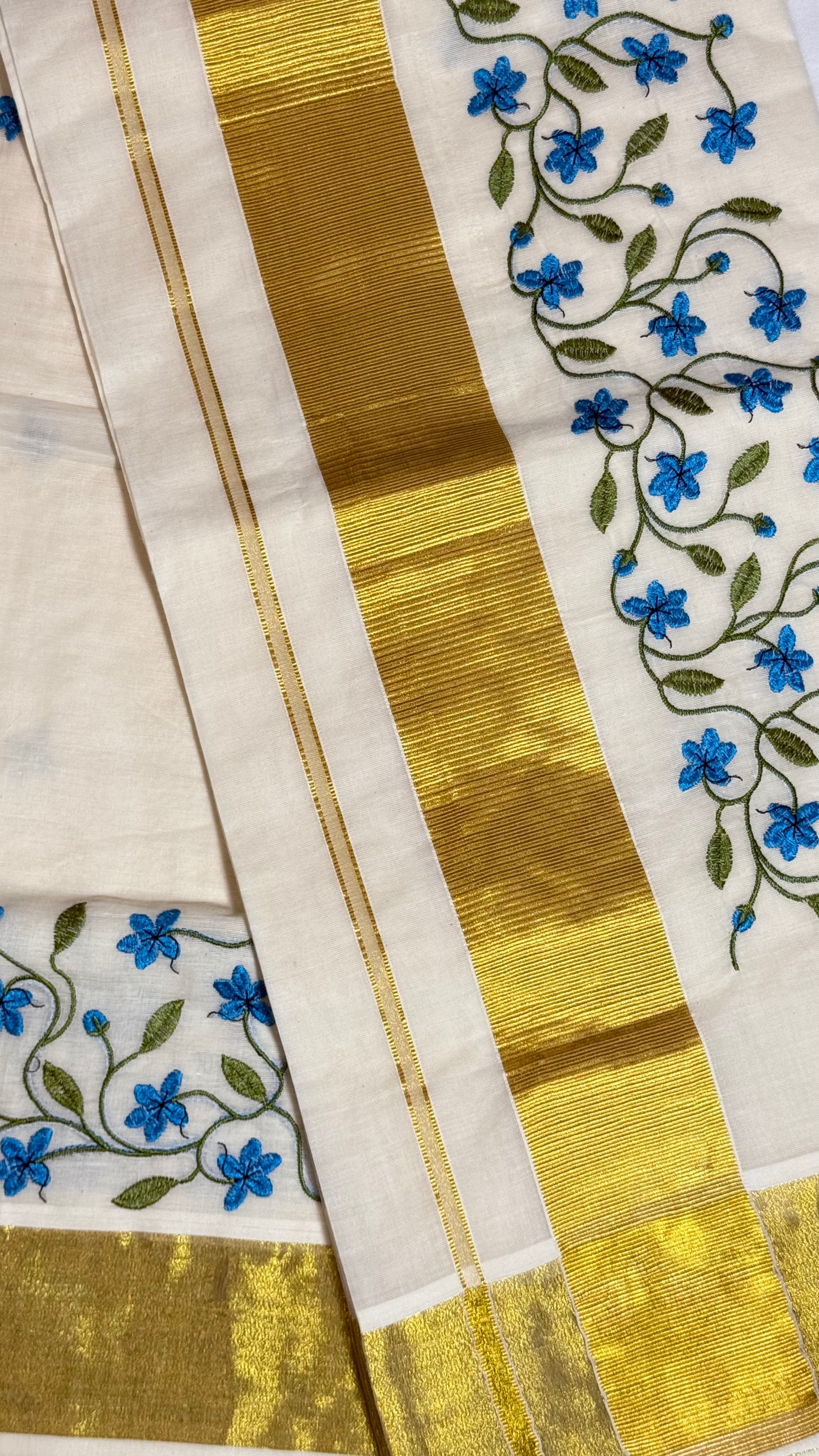 Blue Floral Embroidered Set Saree
