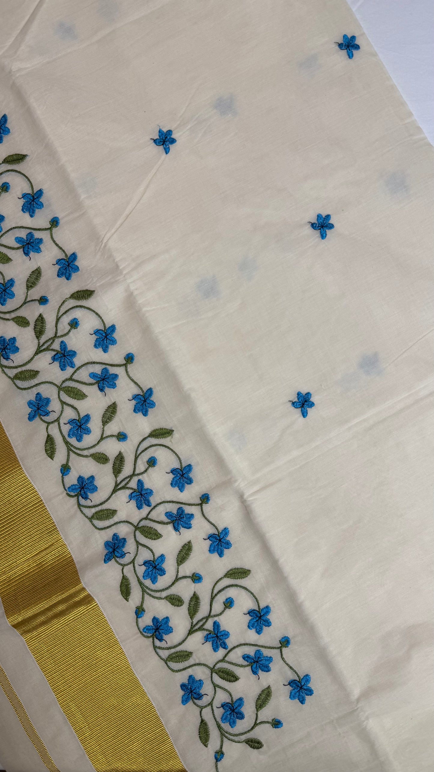Blue Floral Embroidered Set Saree