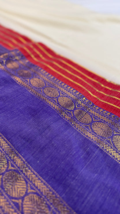 Purple & Pink Border Mul Cotton Saree