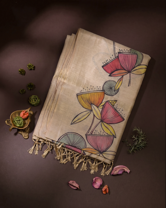 Linen Tissue Saree with Floral Art Print