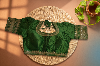Green & Yellow Saree with Embroidered Readymade Blouse Set