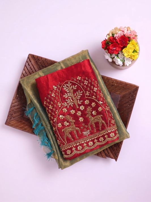 Soft Space Silk Saree with Contrast Red Blouse