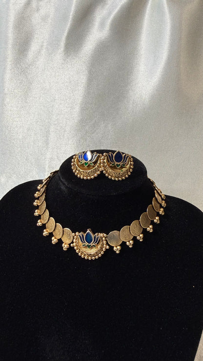 Blue Lotus Choker Necklace & Earring Set
