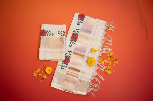 Rose Gold Set Mundu with Floral Pattern