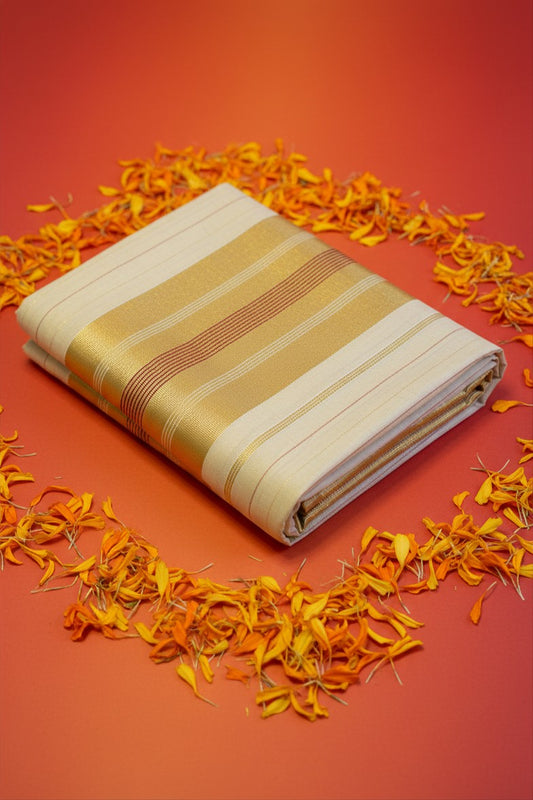 Red and Gold Stripe Tissue Set Saree