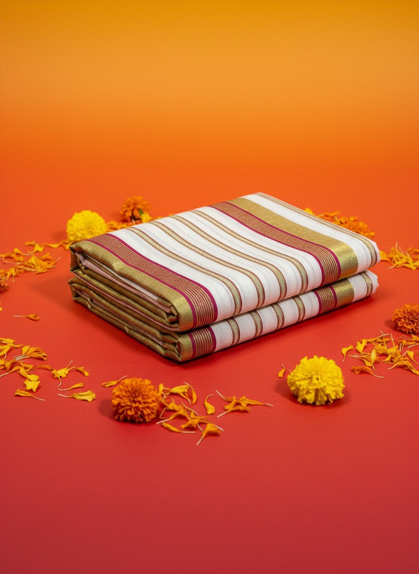 Pink and Gold Stripe Set Saree