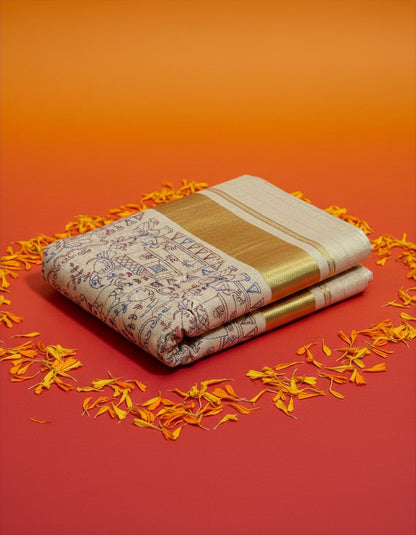 Hand Embroidered Tissue Set Saree with Gold Border