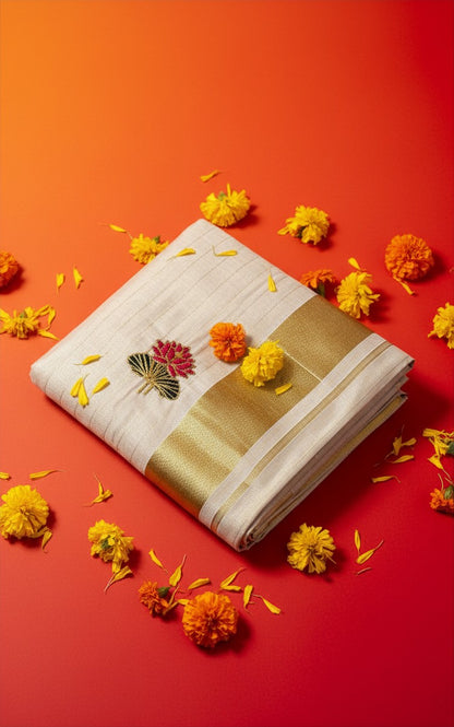 Pink Lotus Motif Tissue Set Saree