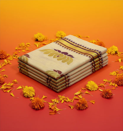 Burgundy & Gold Lotus Motif Tissue Set Saree
