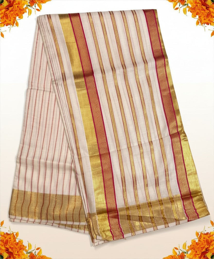 Pink and Gold Stripe Set Saree